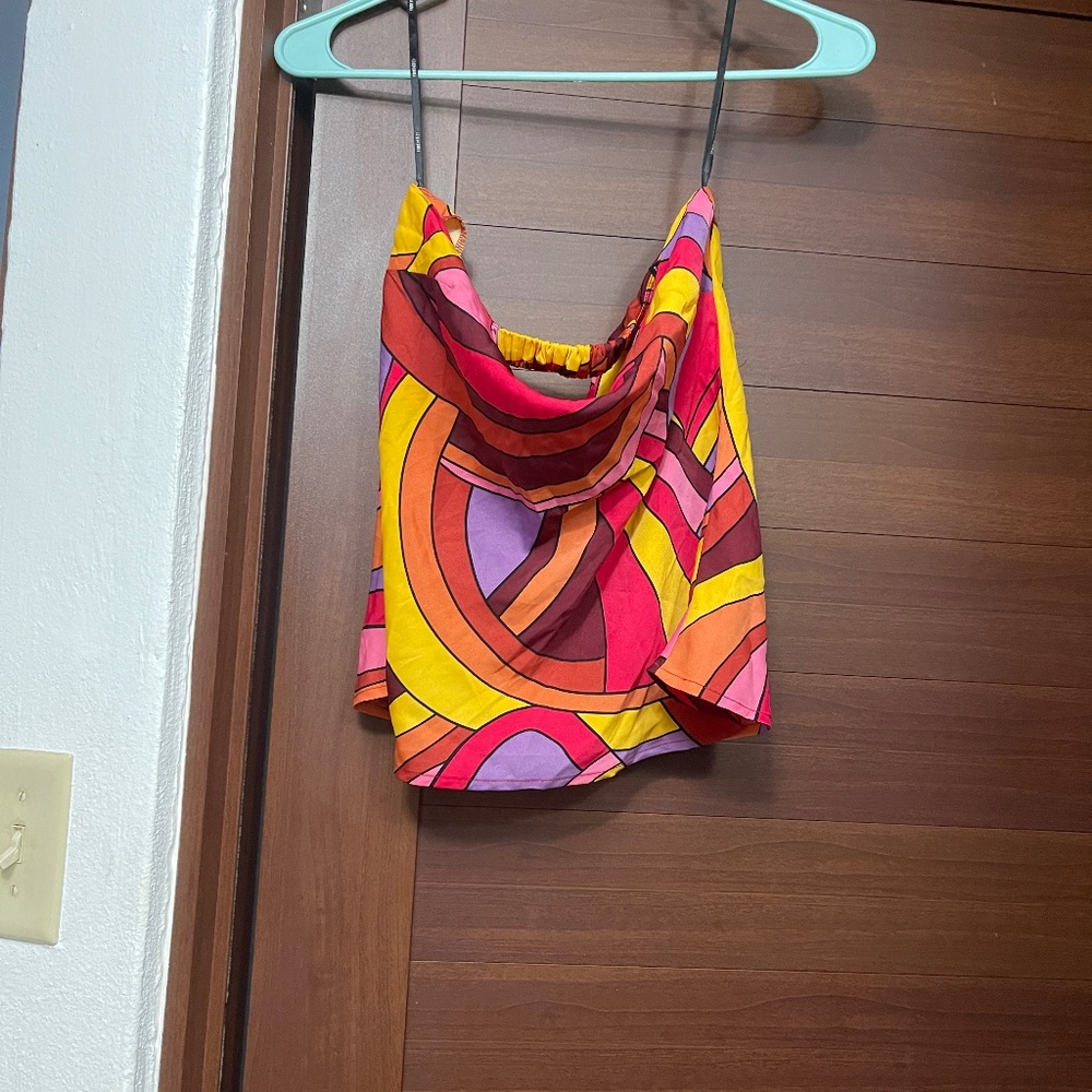 Forever 21 retro swirl print tube top Y2K orange pink strapless